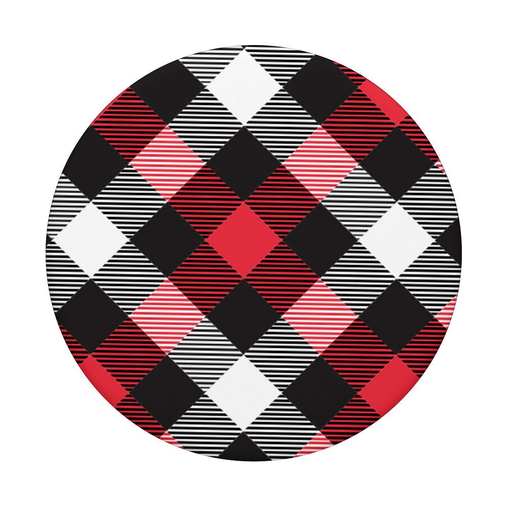 Red Black & White Buffalo Plaid Pattern Decorative Christmas PopSockets PopGrip: Swappable Grip for Phones & Tablets