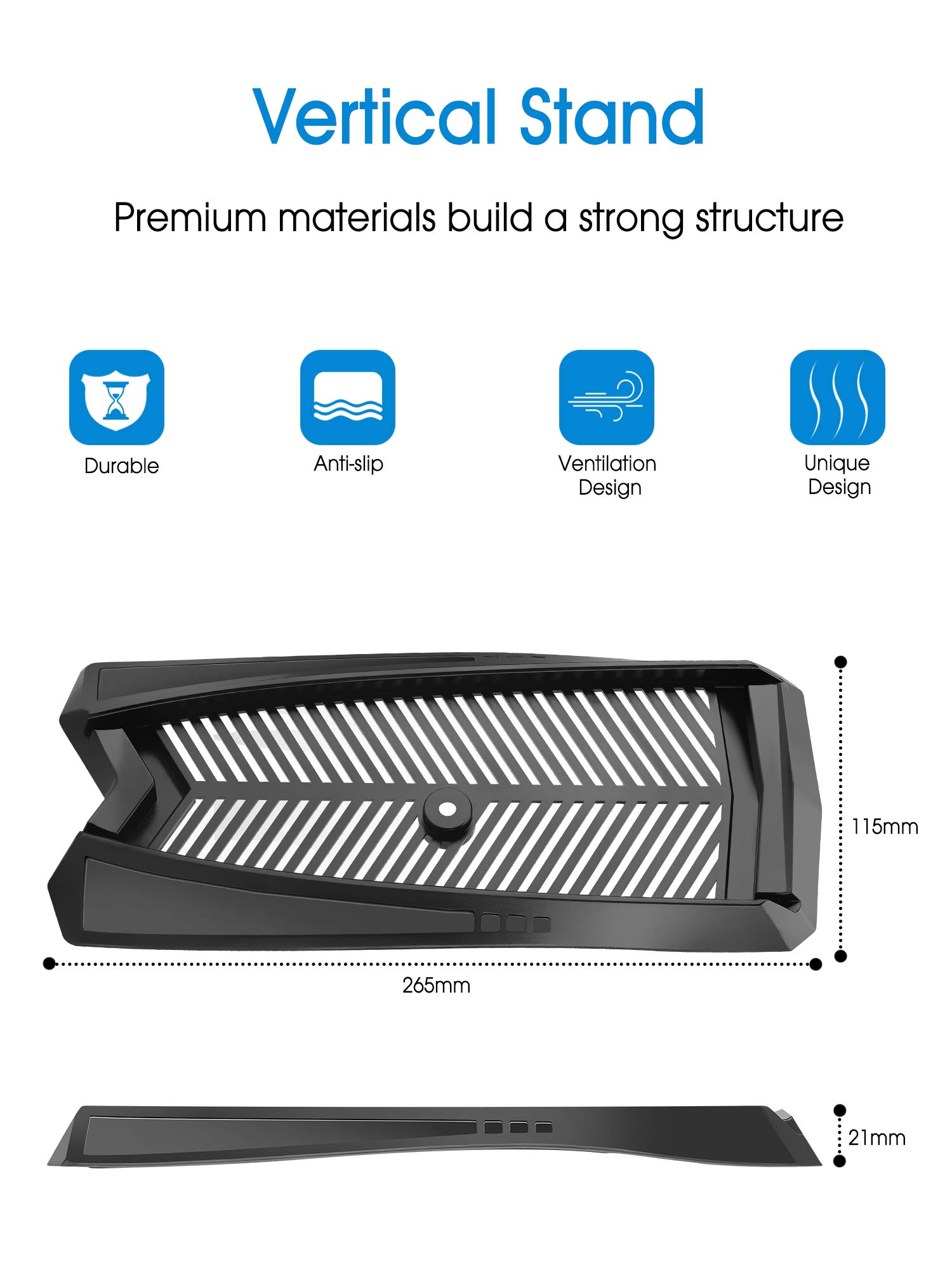 Kootek Vertical Stand for Playstation 5 Digital Edition, with Built-in Cooling Vent, Non-Slip Rubber Pad, Stable Base Compatible with PS5 DE Console