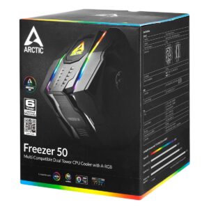 ARCTIC Freezer 50 - Multi Compatible Dual Tower CPU Cooler with A-RGB, CPU Cooler for AMD and Intel, Two Pressure-Optimised Fans, 6 Heatpipes, LGA1700 Compatible, MX-4 Thermal Paste incl.