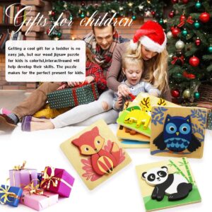 GYBBER&MUMU Wooden Thickened Animal Puzzle Toy Set Panda Deer Owl Duck Fox Puzzle Toy Hand-Eye Coordination Intellectual Toy Set for Preschool (Bear)