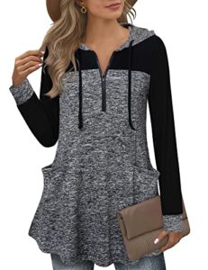 vivilli women's thin tunic hoodies long sleeve zip up sweatshirts pullover blouse tops (multi black, xxx-large)
