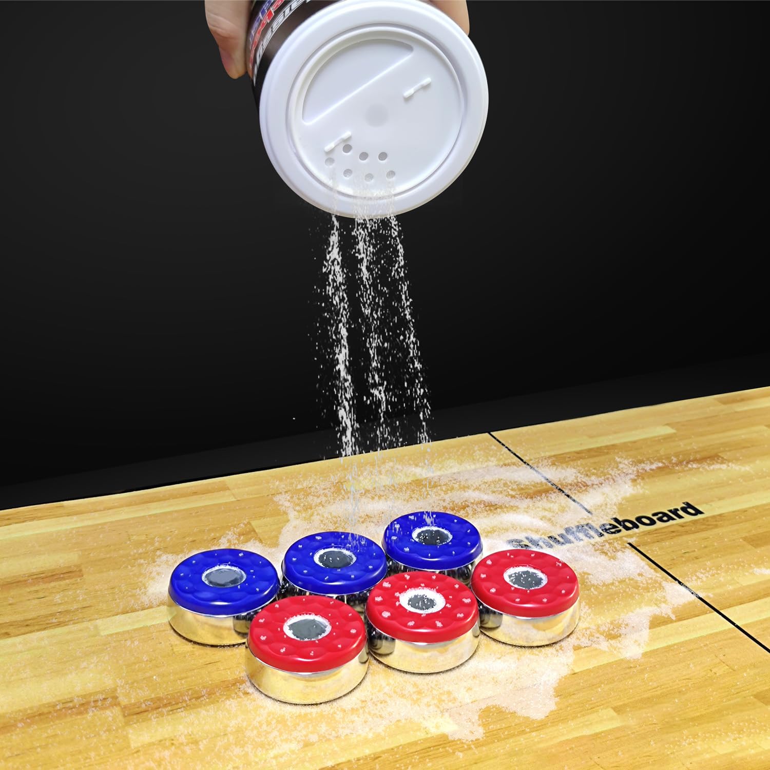 Naissgo Shuffleboard Sand Wax Shuffleboard Powder Set with Mini Dustpan & Broom，2 Cans(2×14 oz)