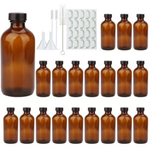comudot 8oz durable glass bottle, reusable glass bottles with airtight lid for shampoo, conditioner, essential oils, set of 20 (brown)