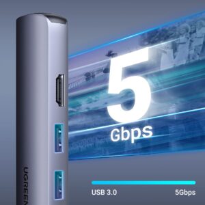 UGREEN USB C Hub 60Hz, 5-in-1 Gigabit USB C to Ethernet Adapter with 4K HDMI, 100W Power Delivery, 2 USB 3.0, Compatible with MacBook, iPad Pro, iPhone 15 Pro/Pro Max, Dell, HP, Surface, Switch