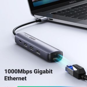 UGREEN USB C Hub 60Hz, 5-in-1 Gigabit USB C to Ethernet Adapter with 4K HDMI, 100W Power Delivery, 2 USB 3.0, Compatible with MacBook, iPad Pro, iPhone 15 Pro/Pro Max, Dell, HP, Surface, Switch