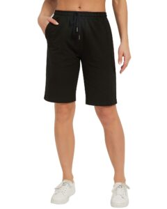 stelle womens bermuda knee length exercise running lounge sweat shorts with deep pockets (x-large, 10" black)