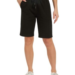 Stelle Womens Bermuda Knee Length Exercise Running Lounge Sweat Shorts with Deep Pockets (X-Large, 10" Black)