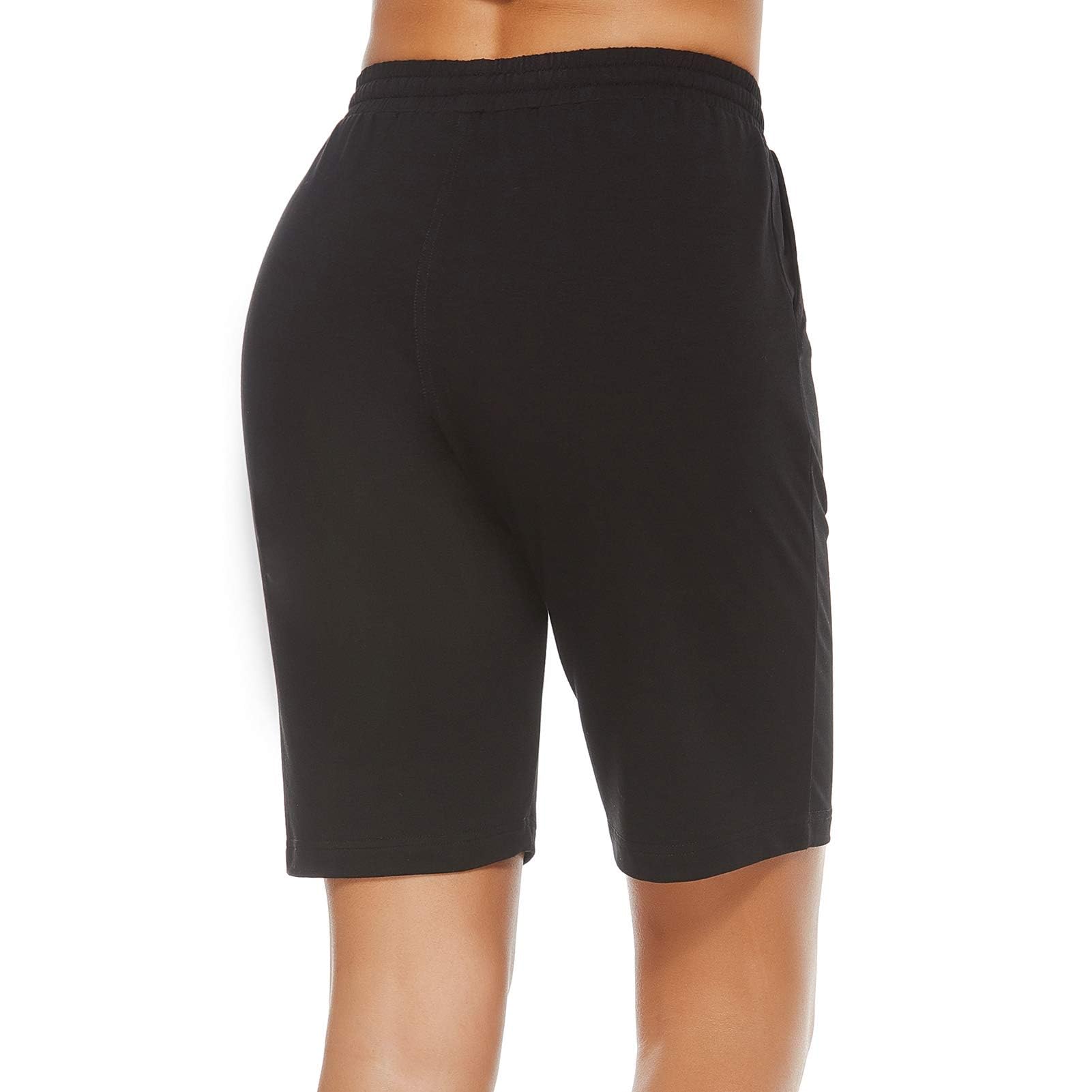 Stelle Womens Bermuda Knee Length Exercise Running Lounge Sweat Shorts with Deep Pockets (X-Large, 10" Black)