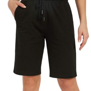 Stelle Womens Bermuda Knee Length Exercise Running Lounge Sweat Shorts with Deep Pockets (X-Large, 10" Black)