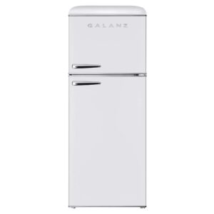 galanz glr10tweefr retro refrigerator with top freezer frost free, dual door fridge, adjustable electrical thermostat control, 10 cu ft, white