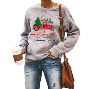 CTMY Women's Shirts Christmas Print Long Sleeve Loose Crewneck Sweatshirt Blouse Tunic Tops Bloudve Pullover (2XL, Gray022)