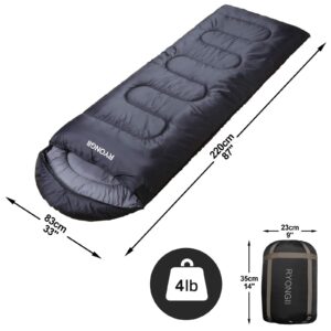 RYONGII Sleeping Bags 32℉ for Adults Teens - 4 Seasons Warm Cold Weather Portable Waterproof Kids Youth for Indoor & Outdoor, Camping, Backpacking and Outdoors Hiking(Dark Grey)