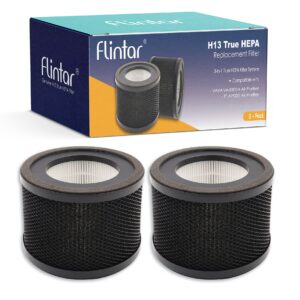 Flintar H13 True HEPA Replacement Filter, Compatible with TaoTronics TT-AP001 Air Purifier and VAVA VA-EE014 Air Purifier, 3-in-1 H13 Grade True HEPA and Activated Carbon Filter Set, 2-Pack