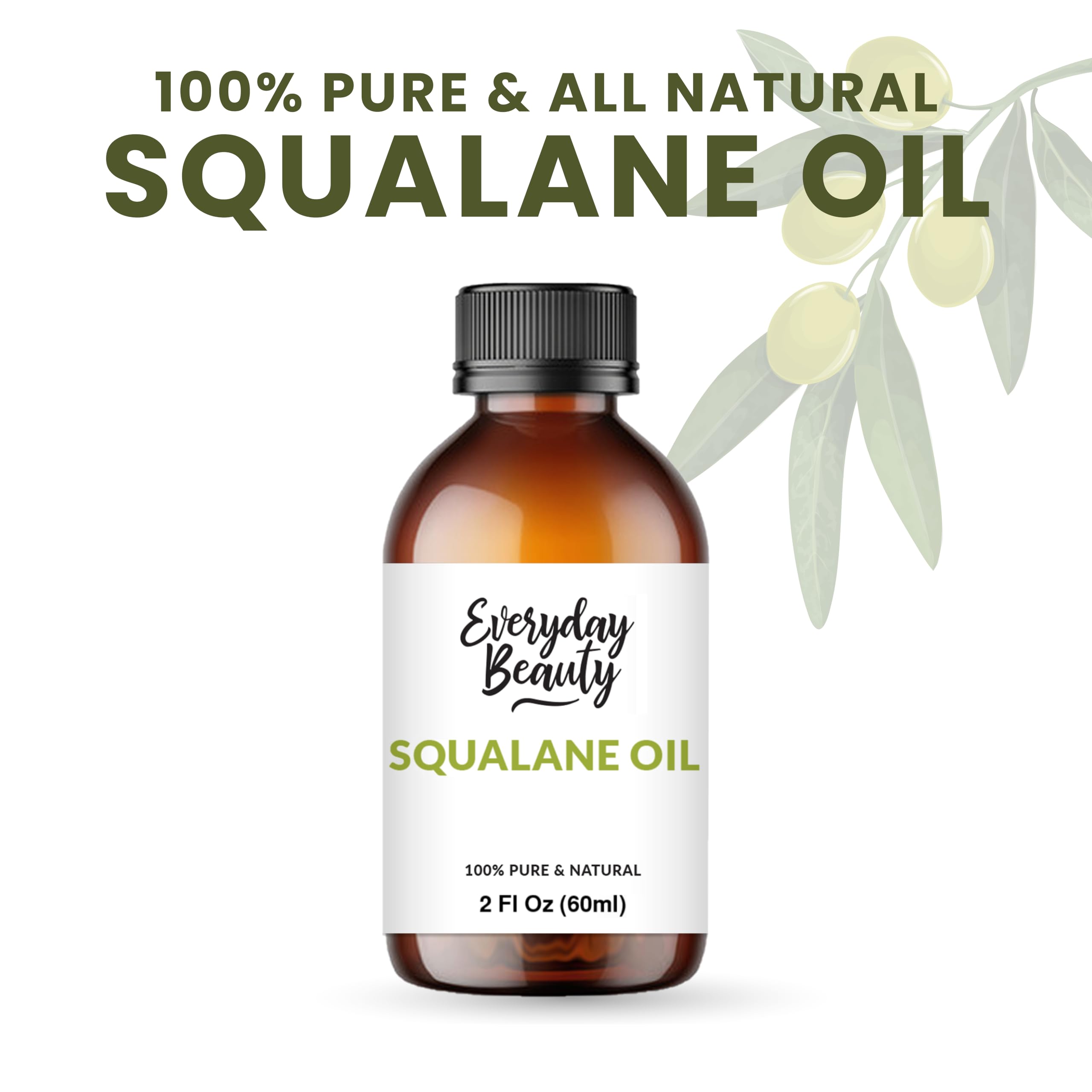 Squalane Oil - 100% Pure & Natural Plant Derived Facial Oil 2 Fl Oz - Cold Pressed and Unrefined Premium Grade Multipurpose Moisturizing Oil For Skin and Hair