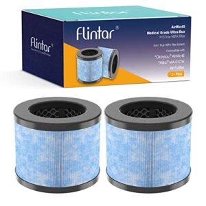 flintar true hepa filter replacement, compatible with okaysou airmic4s and miko c102 ibuki air purifier, 3-in-1 pre-filter, h13 grade true hepa and activated carbon filter set, 2-pack