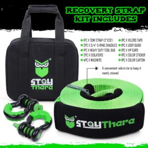 Stay There 3'' × 20ft Heavy Duty Tow Strap Recovery Kit with 35,000 lb Capacity-Emergency Towing Rope + 3/4 Heavy Duty D Ring Shackles (2pcs) + Storage Bag