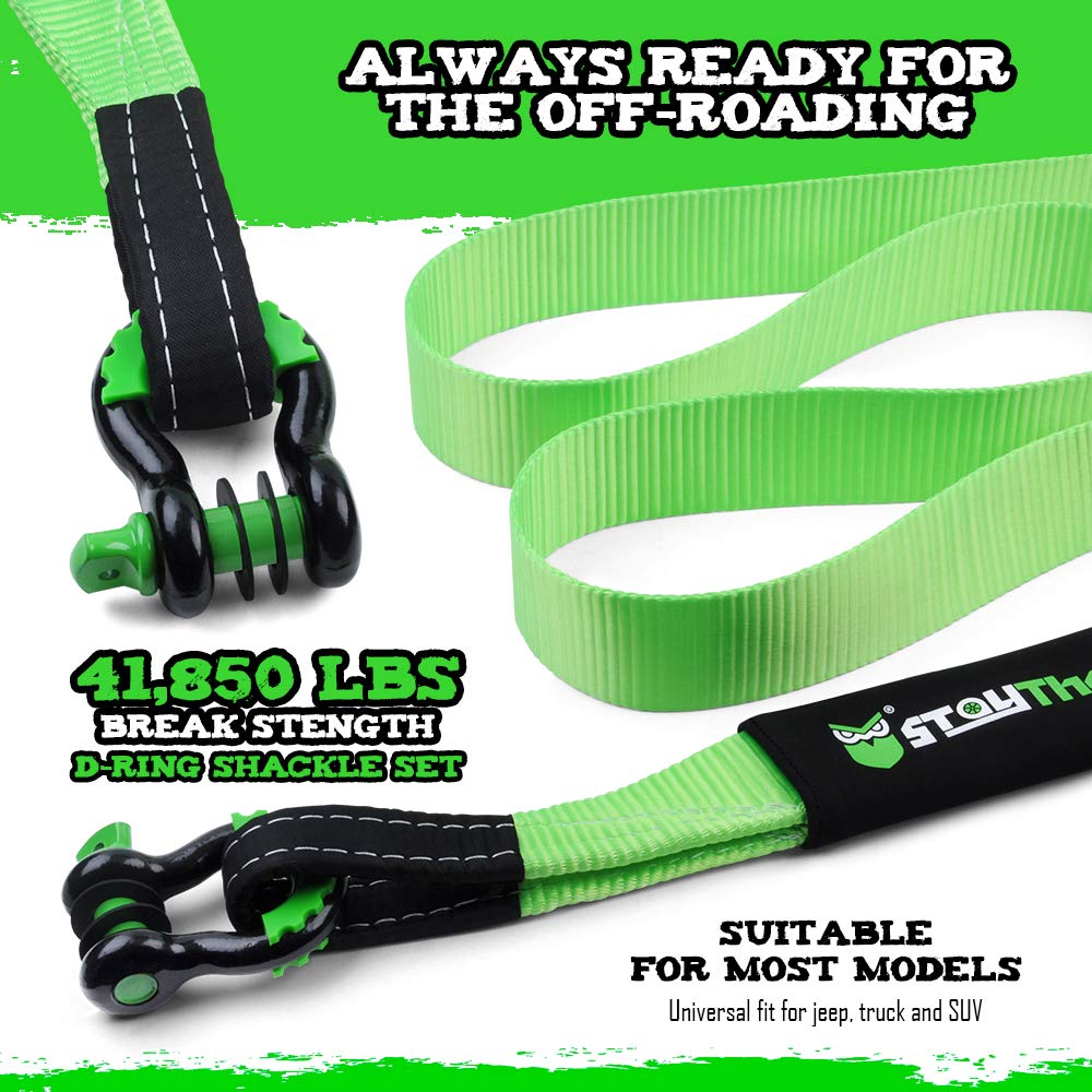 Stay There 3'' × 20ft Heavy Duty Tow Strap Recovery Kit with 35,000 lb Capacity-Emergency Towing Rope + 3/4 Heavy Duty D Ring Shackles (2pcs) + Storage Bag