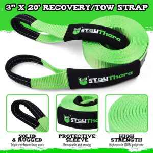 Stay There 3'' × 20ft Heavy Duty Tow Strap Recovery Kit with 35,000 lb Capacity-Emergency Towing Rope + 3/4 Heavy Duty D Ring Shackles (2pcs) + Storage Bag