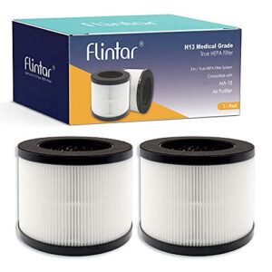 flintar true hepa replacement filter, compatible with ma air purifier 18 series, 3-stage pre-filter, h13 true hepa and activated carbon filter set, 2 - pack