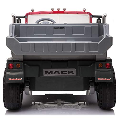 Mack Granite Dump Truck Two Seater Ride On in Red, 12V Battery Powered, Best for Kids/Children/Boys/Girls