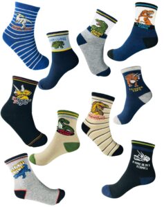 tiny captain boys dinosaur socks 4-7 year old age 4,5,6 gift set crew style (10 pairs)
