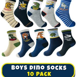 Tiny Captain Boys Dinosaur Socks 4-7 Year Old Age 4,5,6 Gift Set Crew Style (10 Pairs)