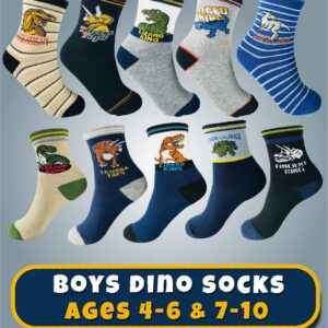 Tiny Captain Boys Dinosaur Socks 4-7 Year Old Age 4,5,6 Gift Set Crew Style (10 Pairs)