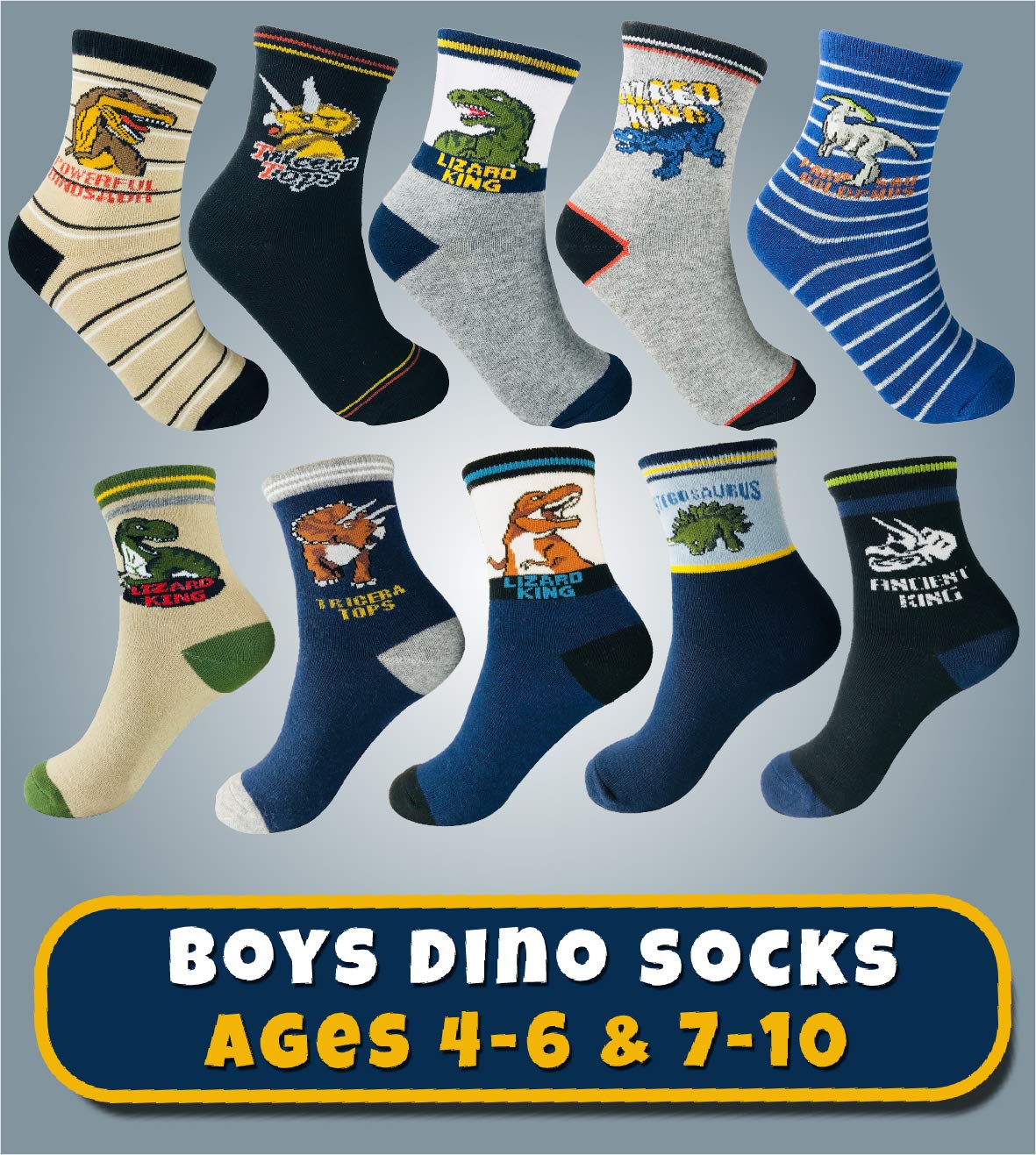 Tiny Captain Boys Dinosaur Socks 4-7 Year Old Age 4,5,6 Gift Set Crew Style (10 Pairs)