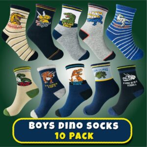 Tiny Captain Boys Dinosaur Socks 4-7 Year Old Age 4,5,6 Gift Set Crew Style (10 Pairs)