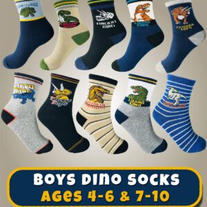 Tiny Captain Boys Dinosaur Socks 4-7 Year Old Age 4,5,6 Gift Set Crew Style (10 Pairs)