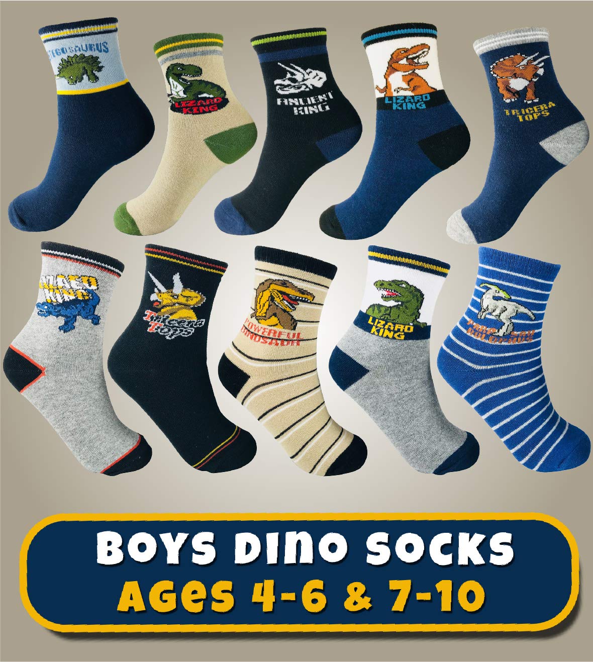 Tiny Captain Boys Dinosaur Socks 4-7 Year Old Age 4,5,6 Gift Set Crew Style (10 Pairs)