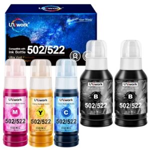 uniwork compatible 502 ink bottles replacement for epson 502 t502 522 ink refill bottles to use with et-15000 et-2760 et-3710 et-2750 et-3700 et-4760 et-3750 et-3760 printers 5 pack