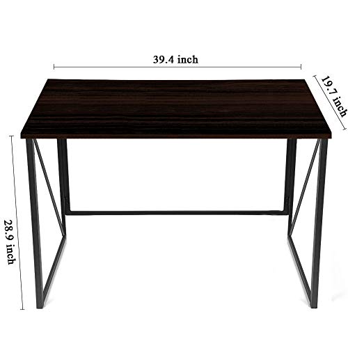 DESTURE Home Office Computer Desk, Easy Two Step Quick Folding Small Desk Home Office Study Desk Metal Frame, Modern Simple Laptop Table Brown 40''