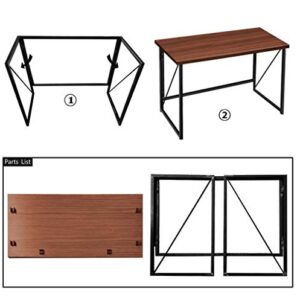 DESTURE Home Office Computer Desk, Easy Two Step Quick Folding Small Desk Home Office Study Desk Metal Frame, Modern Simple Laptop Table Brown 40''