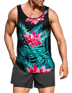 coofandy floral tank top men tropical graphic sleeveless tees print casual sport t-shirts hawaii beach vacation (black l)