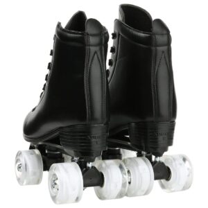 XUDREZ Roller Skates, Double Row Skates Adjustable Leather High-top Roller Skates Perfect Indoor Outdoor Adult Roller Skates with Bag (Flash Wheel,Women's 8 / Men's 6.5)