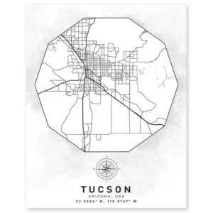 tucson arizona aerial street map wall print - geography classroom decor