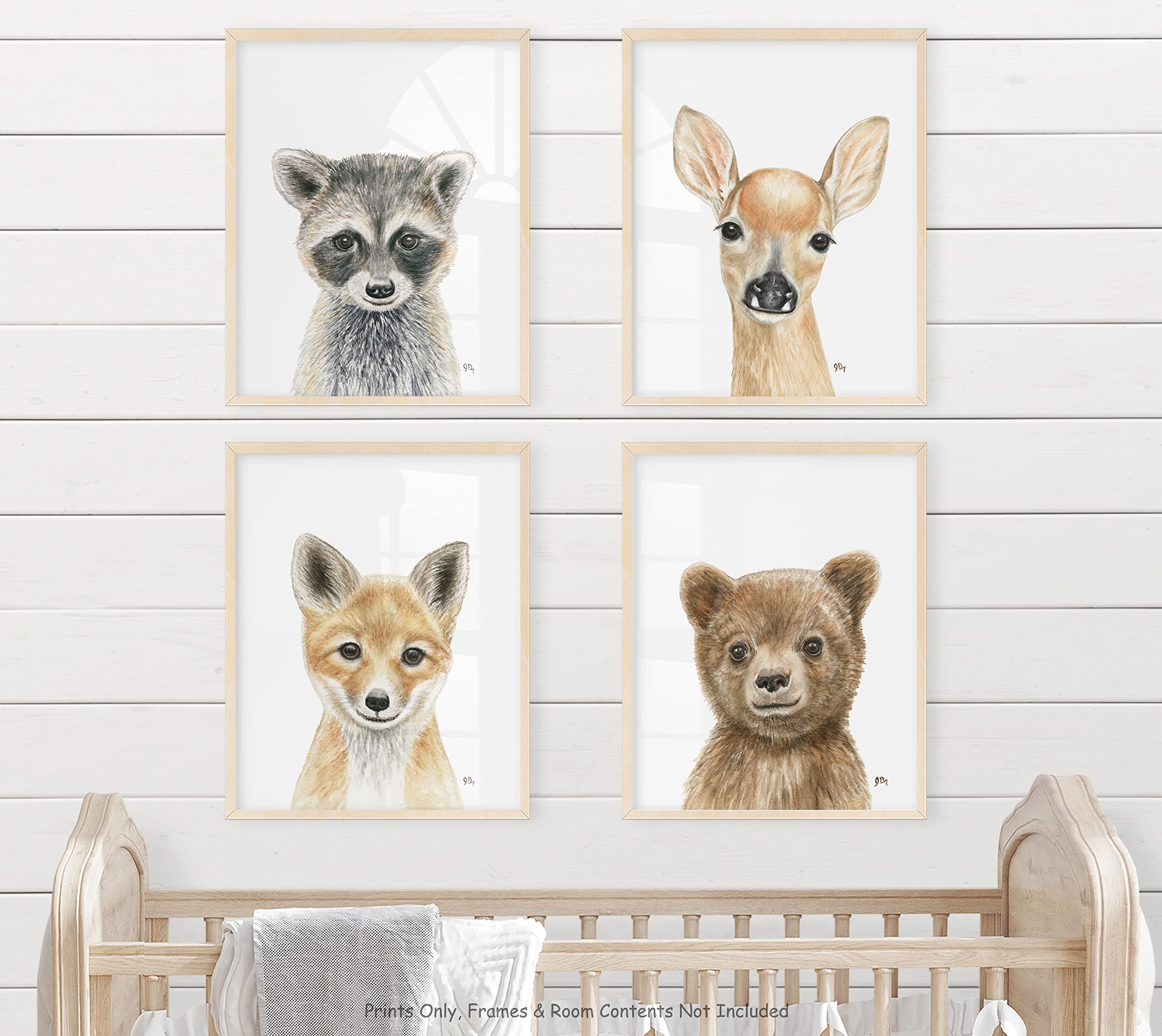 Woodland Animal Nursery Prints Unframed Set of 4, Pick Your Baby Animals and Size, Original Watercolor Portraits Art Signed By Artist