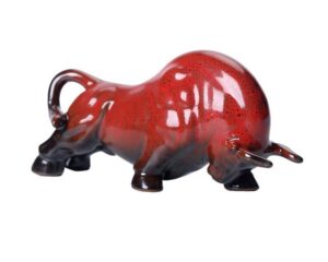 wealthcoming wall street bull arts statues,exquisite ceramic fortune bulls figurines and sculptures home & office tabletop decor (unstoppable-red)