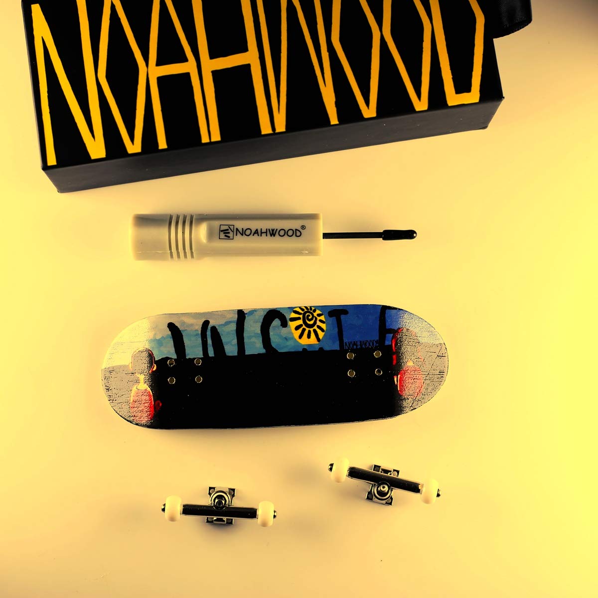 NOAHWOOD 8.0 Fingerboards Mini Skateboarding (NW8.0 360flip Deck) + (Update NW Prince 34mm Trucks) + (UpdateNW Black Logo Handmade White Wheels)(100x34mm) (Red Kite)