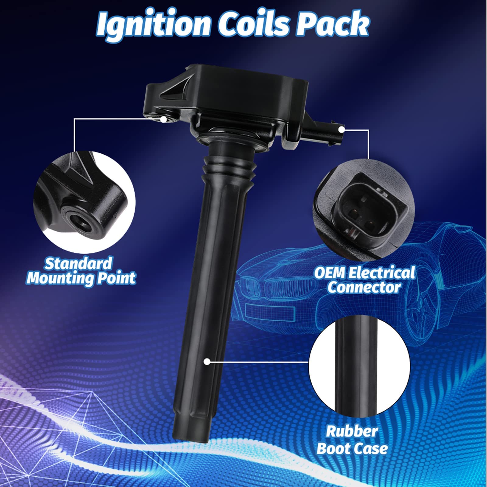 Ignition Coil Pack Set of 4 - Compatible with Chrysler 200 Fiat 500X Jeep Cherokee Renegade Compass Dodge Dart Ram ProMaster 2.4L 2013-2017 - Replaces UF751 UF754 68242286AA, 68080580AB, 0221504050