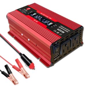 toopow 400w power inverter dc 12v to 110v ac converter with digital lcd display 2a usb car charger adapter for rv phones tablets pc laptops