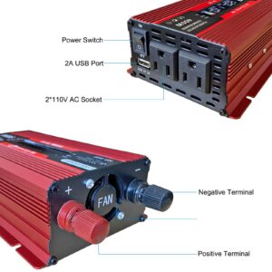 Toopow 400W Power Inverter DC 12V to 110V AC Converter with Digital LCD Display 2A USB Car Charger Adapter for RV Phones Tablets PC Laptops