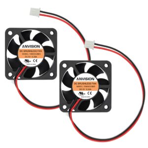 anvision 2-pack 40mm x 10mm dc 5v brushless cooling fan, dual ball bearing, 2-pin