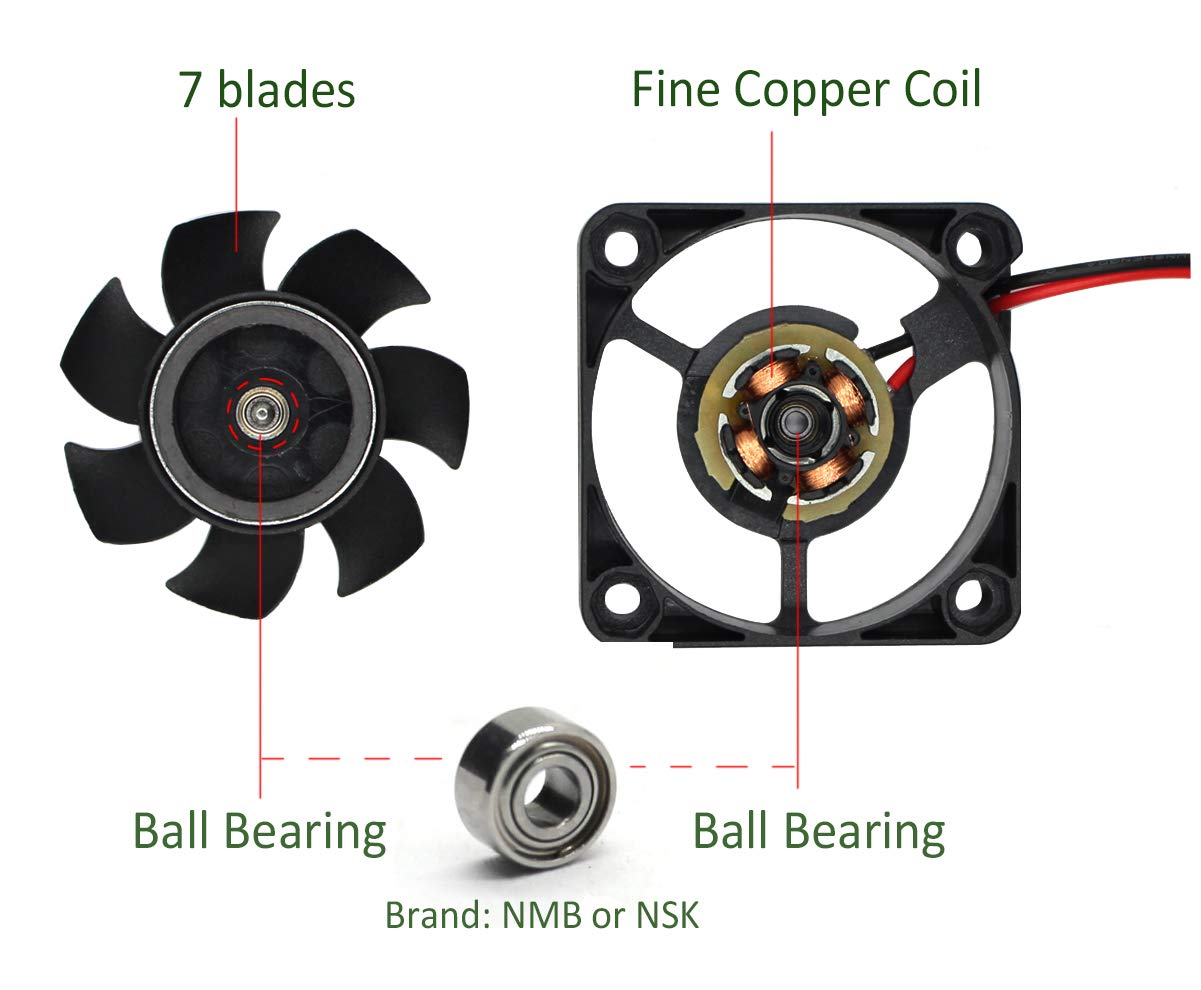 ANVISION 2-Pack 40mm x 10mm DC 5V Brushless Cooling Fan, Dual Ball Bearing, 2-Pin