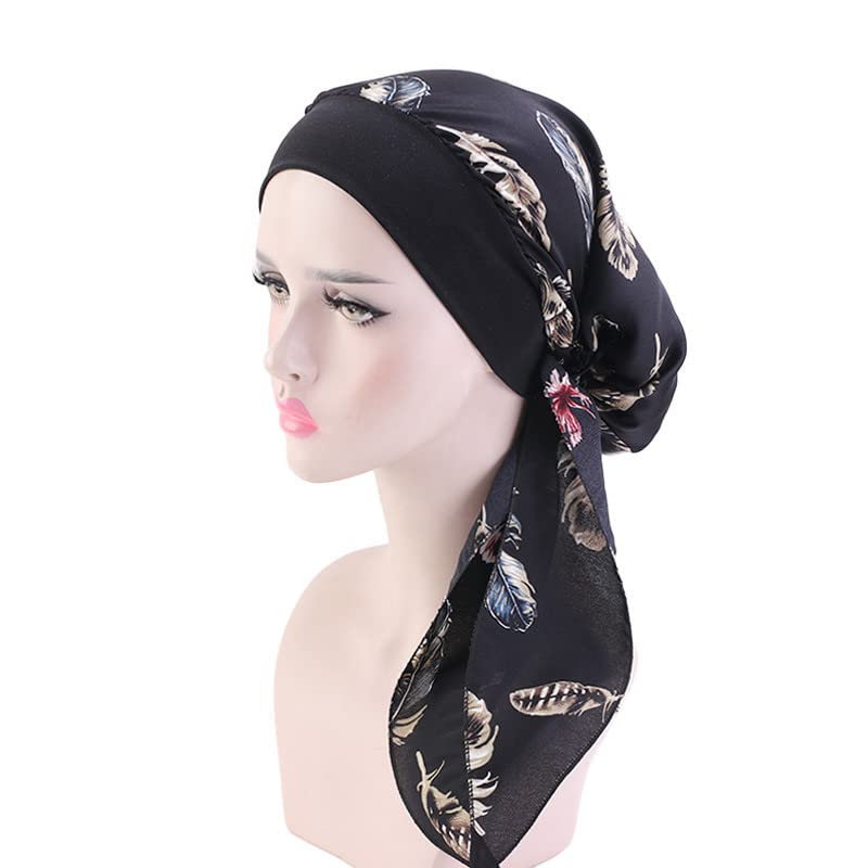 Pre Tied Head Scarves 3 Packed Slip On Beanies Chemo Covers Cap for Women (D6-Long Strap-3 Packed)