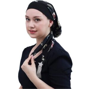 Pre Tied Head Scarves 3 Packed Slip On Beanies Chemo Covers Cap for Women (D6-Long Strap-3 Packed)