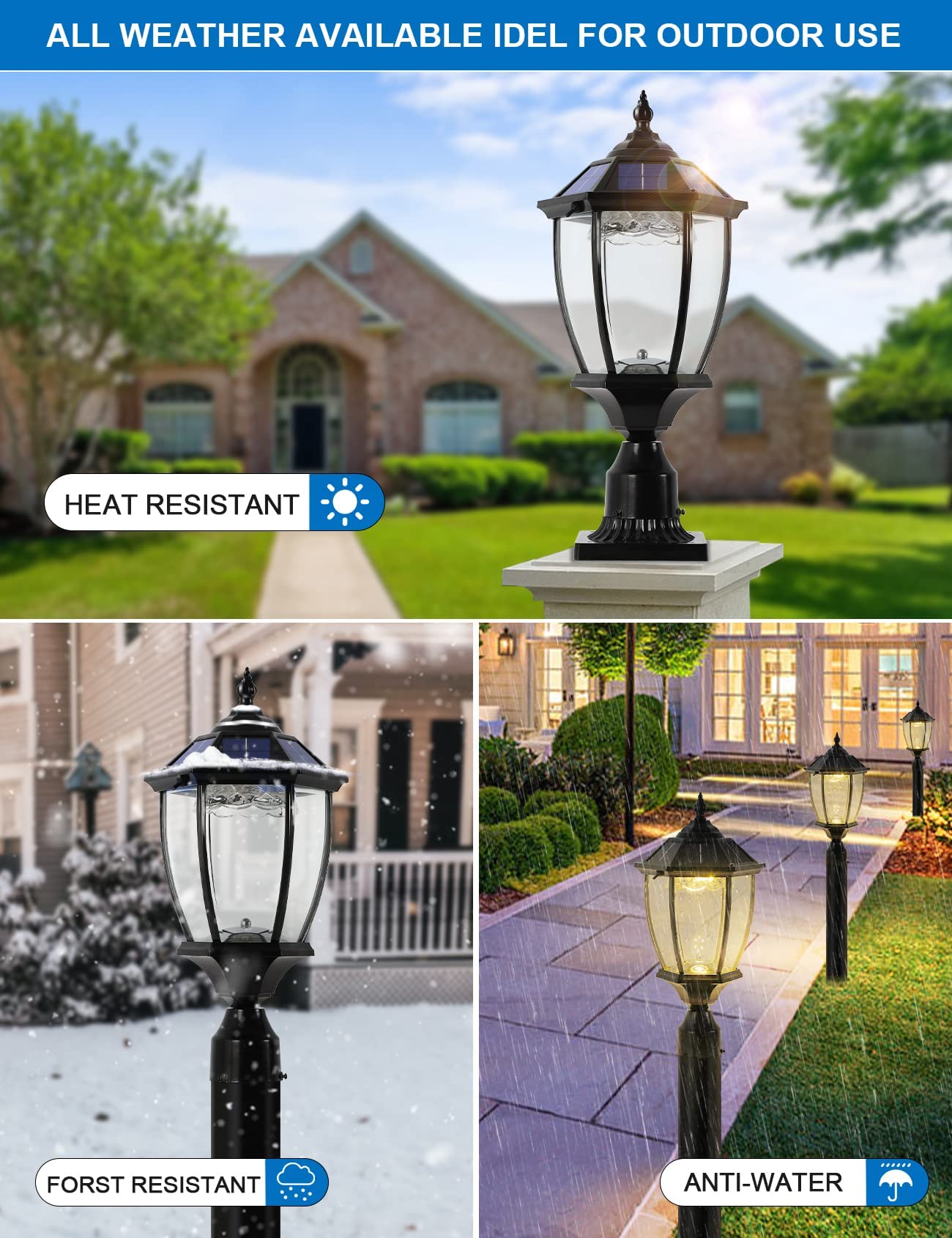 GYDZ Solar Post Lights Outdoor Solar Lamp Post Light for Gate Porch/Stone Pillar, Waterproof Decorative Solar Pillar Light Warm&Cool White, Oil-Rubbed Black Die Cast Aluminum Housing with Clear Glass
