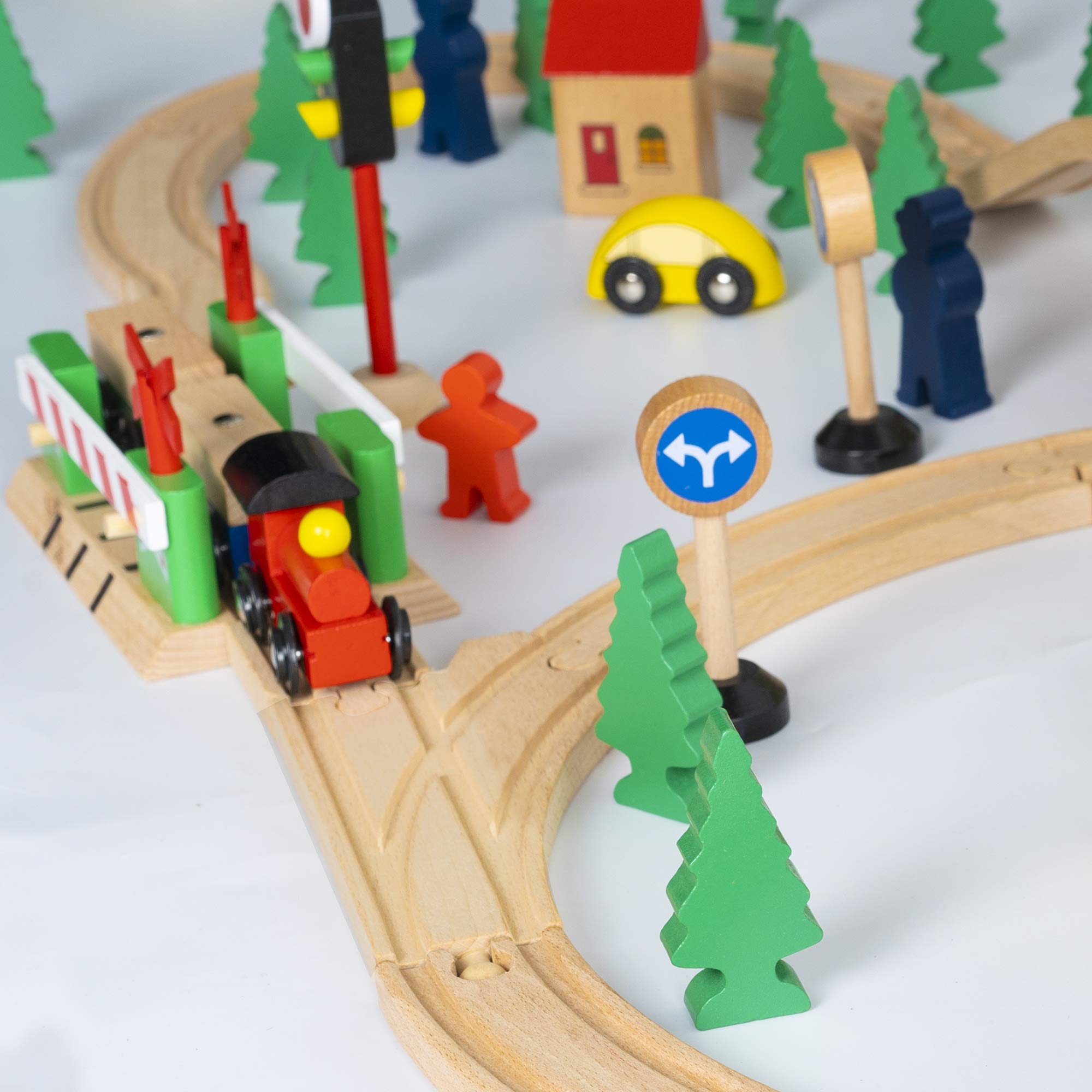 FUNPENY 60 Pcs Colorful Wooden Train and Track Sets,Train Railway Sets Toys for 3+ Years Kids,Boys,Girls Deluxe Holiday Gifts