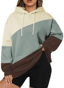 eytino women plus size hoodies sweatshirts long sleeve colorblock drawstring hooded tops fall clothes 2023 fashion outfits,3x green